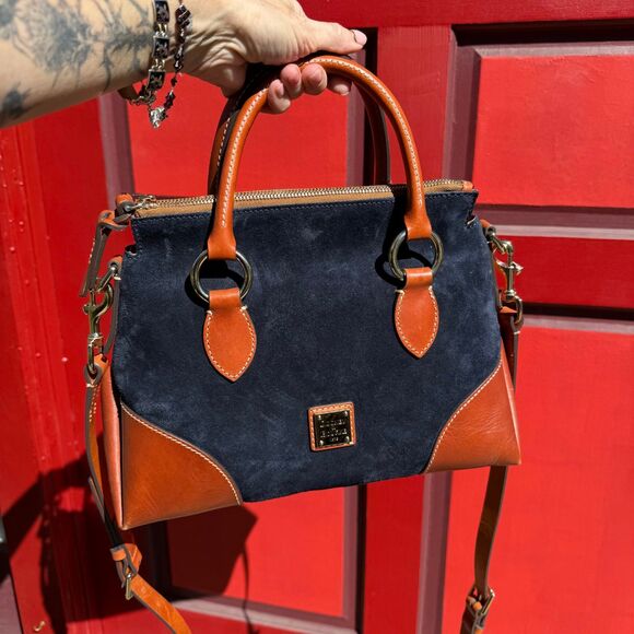 Dooney & Bourke Florentine Leather Suede Satchel Navy Cognac Crossbody Bag - Picture 15 of 15
